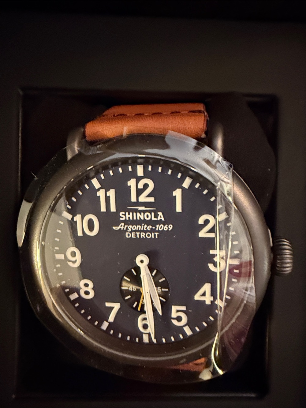 Shinola Men's Black Dial Watch with Brown Leather Strap